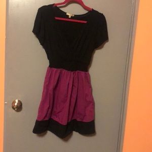 Black and purple V neck dress